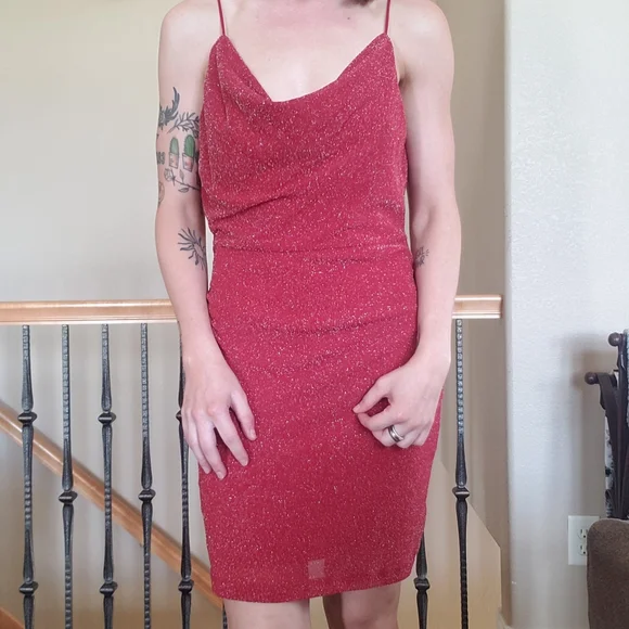 strapless open back dress RENT Rixo Red Sequin Bell Sleeve Mini (RRP 295)